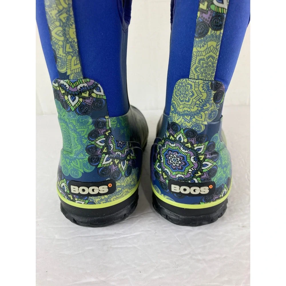 Bogs Classic Mid Mandala Rain Boots Womens 8 Blue Multi  Waterproof